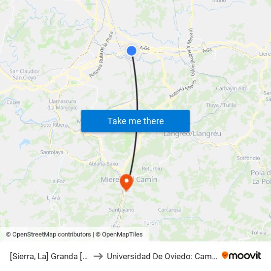 [Sierra, La]  Granda [Cta 03582] to Universidad De Oviedo: Campus De Mieres map