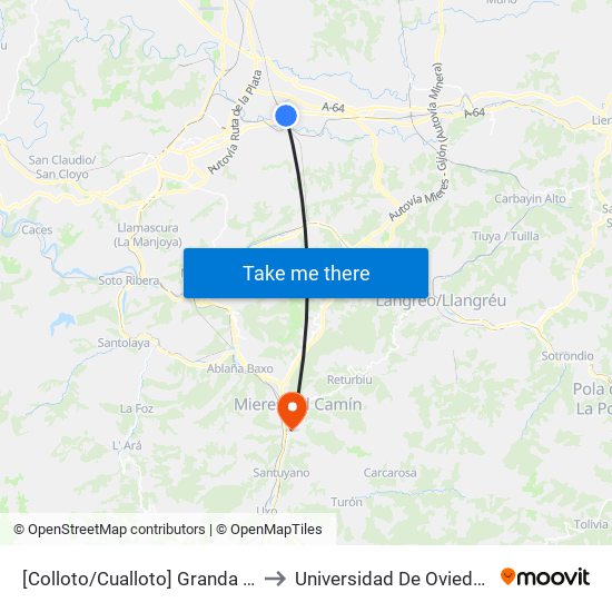 [Colloto/Cualloto]  Granda - El Llugarín [Cta 03587] to Universidad De Oviedo: Campus De Mieres map