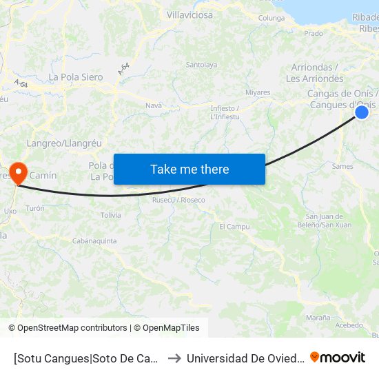 [Sotu Cangues|Soto De Cangas]  La Venta [Cta 03589] to Universidad De Oviedo: Campus De Mieres map