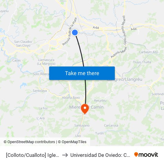 [Colloto/Cualloto]  Iglesia [Cta 03597] to Universidad De Oviedo: Campus De Mieres map