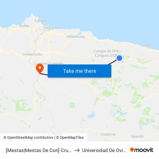 [Mestas|Mestas De Con]  Cruce Estelleru - Beceña [Cta 03616] to Universidad De Oviedo: Campus De Mieres map