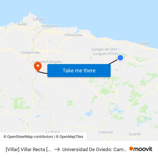 [Villar]  Villar Recta [Cta 03623] to Universidad De Oviedo: Campus De Mieres map
