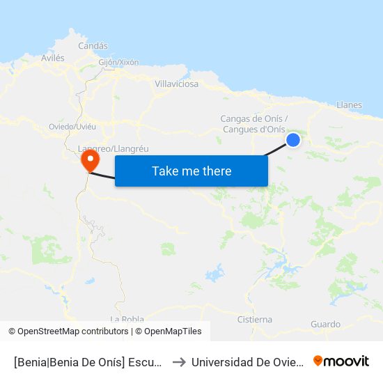 [Benia|Benia De Onís]  Escuela Benia De Onís [Cta 03626] to Universidad De Oviedo: Campus De Mieres map