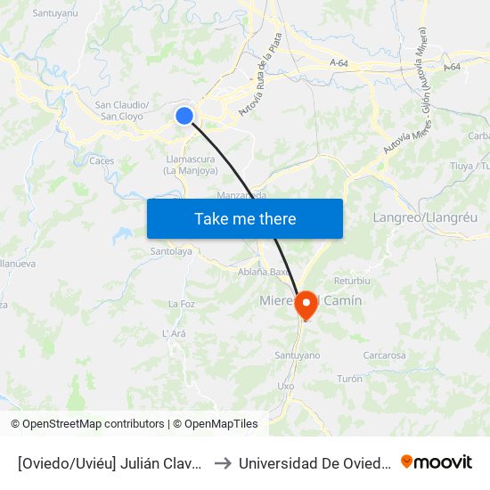 [Oviedo/Uviéu]  Julián Clavería - Hospital [Cta 03630] to Universidad De Oviedo: Campus De Mieres map