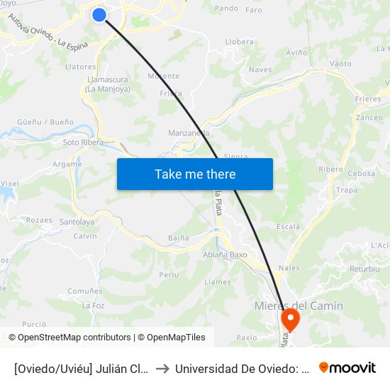 [Oviedo/Uviéu]  Julián Clavería [Cta 03631] to Universidad De Oviedo: Campus De Mieres map
