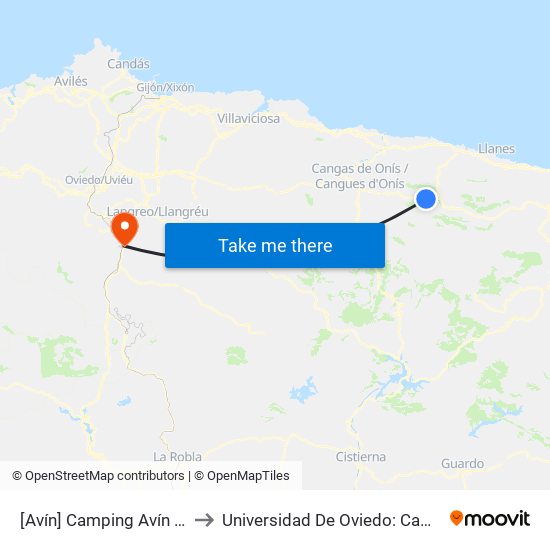 [Avín]  Camping Avín [Cta 03635] to Universidad De Oviedo: Campus De Mieres map