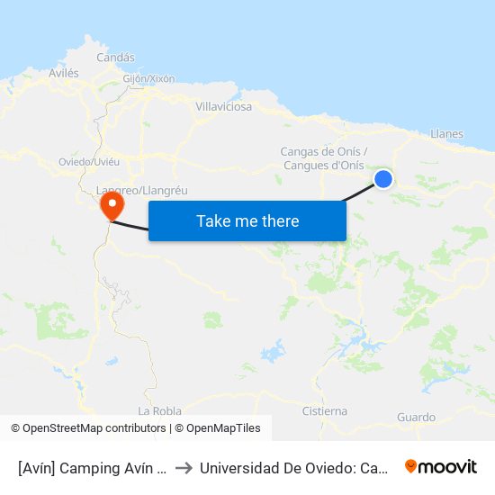 [Avín]  Camping Avín [Cta 03636] to Universidad De Oviedo: Campus De Mieres map