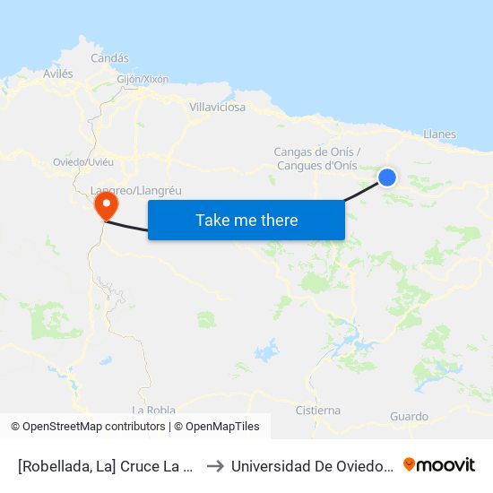 [Robellada, La]  Cruce La Robellada [Cta 03641] to Universidad De Oviedo: Campus De Mieres map