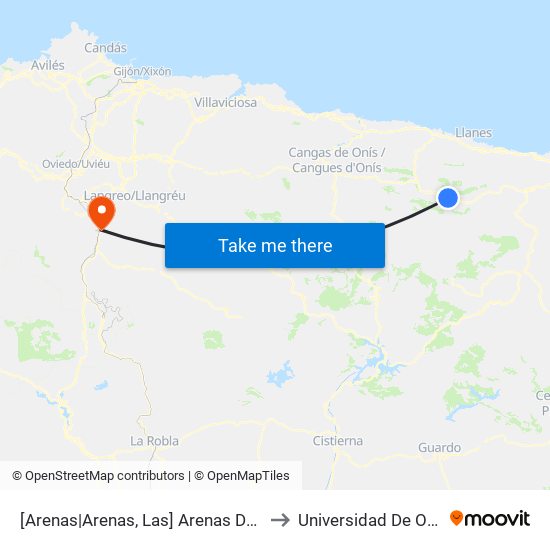 [Arenas|Arenas, Las]  Arenas De Cabrales - Cpeb Las Arenas [Cta 03660] to Universidad De Oviedo: Campus De Mieres map