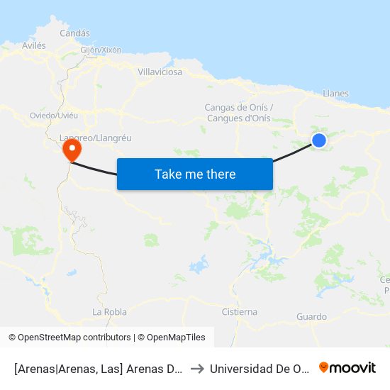 [Arenas|Arenas, Las]  Arenas De Cabrales - Oficina Turismo [Cta 03663] to Universidad De Oviedo: Campus De Mieres map