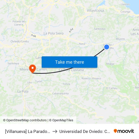 [Villanueva]  La Paradona [Cta 03674] to Universidad De Oviedo: Campus De Mieres map