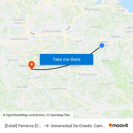 [Esteli]  Ferreros [Cta 03679] to Universidad De Oviedo: Campus De Mieres map