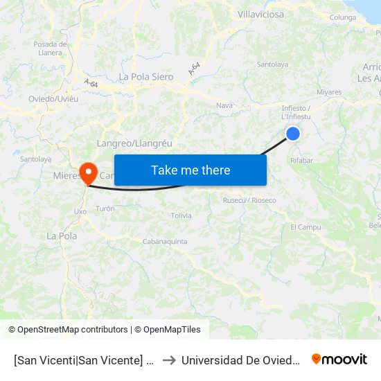 [San Vicenti|San Vicente]  San Vicenti [Cta 03717] to Universidad De Oviedo: Campus De Mieres map