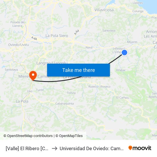 [Valle]  El Ribero [Cta 03755] to Universidad De Oviedo: Campus De Mieres map