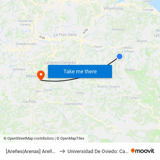 [Areñes|Arenas]  Areñes [Cta 03801] to Universidad De Oviedo: Campus De Mieres map