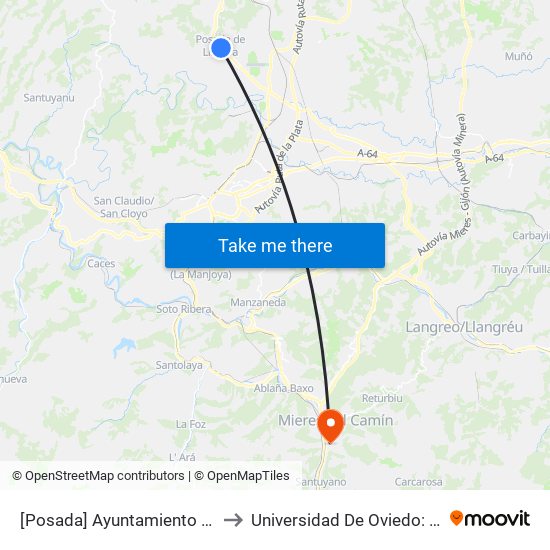 [Posada]  Ayuntamiento Llanera [Cta 04141] to Universidad De Oviedo: Campus De Mieres map