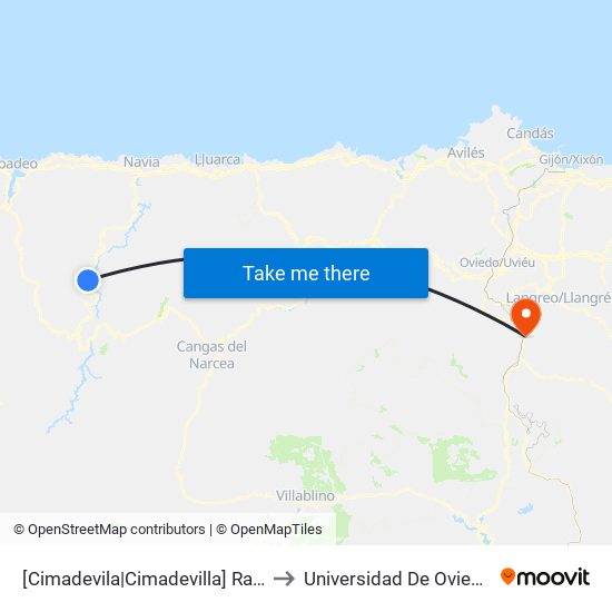 [Cimadevila|Cimadevilla]  Ramal Cimadevila [Cta 05833] to Universidad De Oviedo: Campus De Mieres map