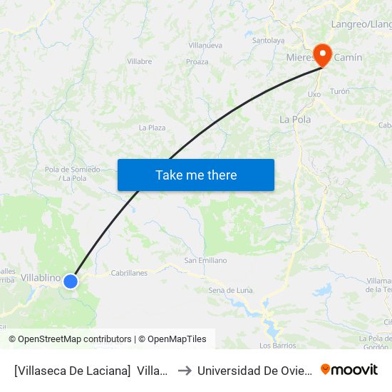 [Villaseca De Laciana]  Villaseca De Laciana 3 [Cta 05951] to Universidad De Oviedo: Campus De Mieres map