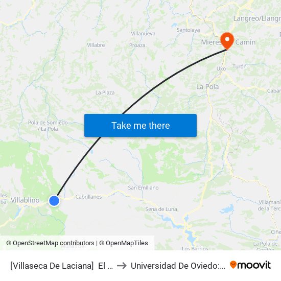 [Villaseca De Laciana]  El Poblado [Cta 05956] to Universidad De Oviedo: Campus De Mieres map