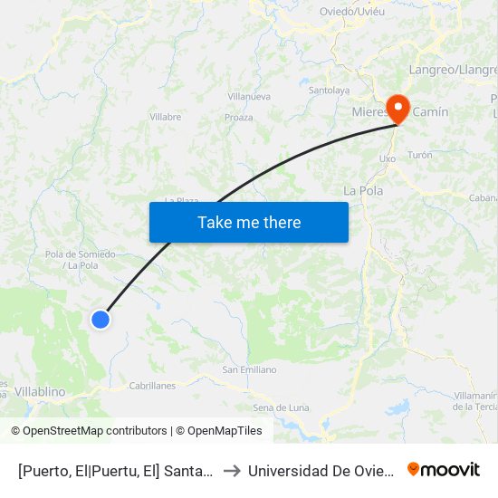 [Puerto, El|Puertu, El]  Santa María Del Puertu [Cta 5967] to Universidad De Oviedo: Campus De Mieres map
