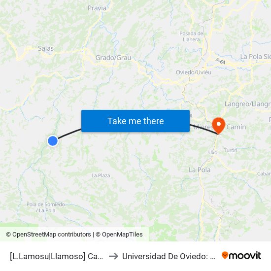 [L.Lamosu|Llamoso]  Casa Sol [Cta 06001] to Universidad De Oviedo: Campus De Mieres map