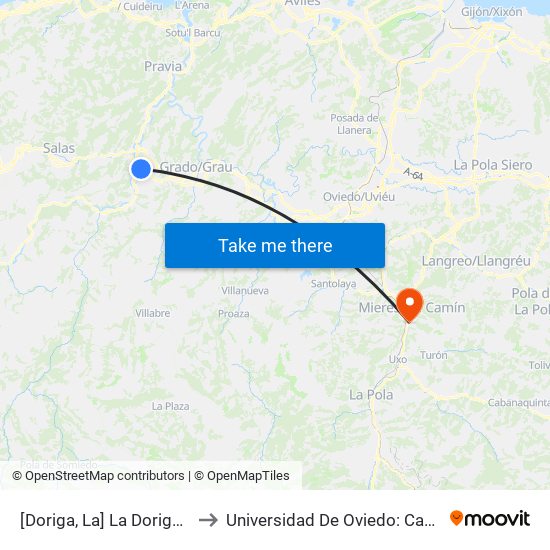 [Doriga, La]  La Doriga [Cta 06025] to Universidad De Oviedo: Campus De Mieres map