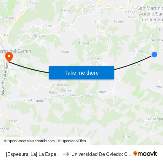 [Espesura, La]  La Espesura [Cta 06090] to Universidad De Oviedo: Campus De Mieres map