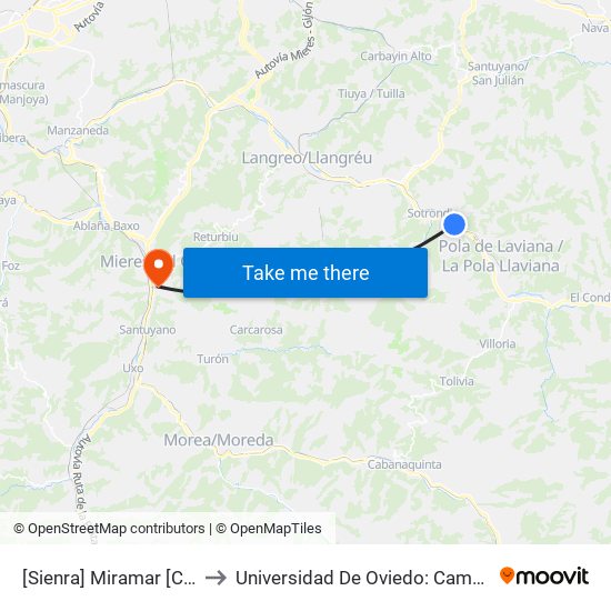 [Sienra]  Miramar [Cta 06101] to Universidad De Oviedo: Campus De Mieres map
