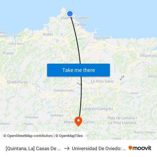 [Quintana, La]  Casas De La Mina [Cta 06104] to Universidad De Oviedo: Campus De Mieres map