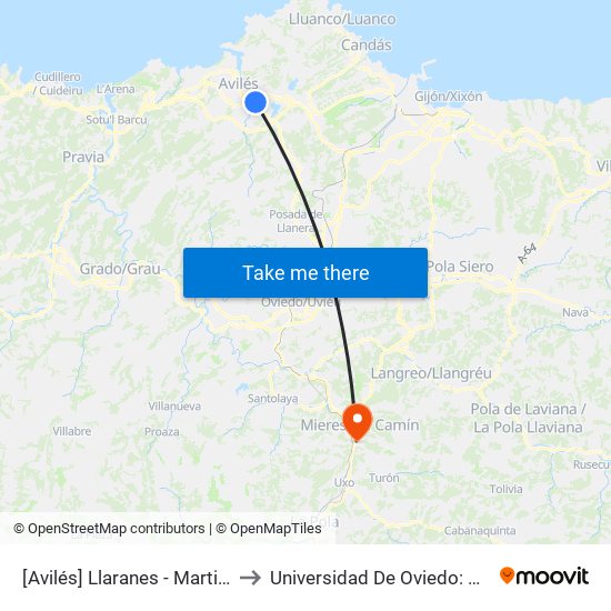 [Avilés]  Llaranes - Martinete [Cta 06115] to Universidad De Oviedo: Campus De Mieres map