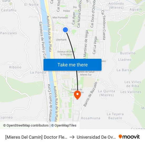 [Mieres Del Camín]  Doctor Fleming - Fuente Del Vasco [Cta 06123] to Universidad De Oviedo: Campus De Mieres map