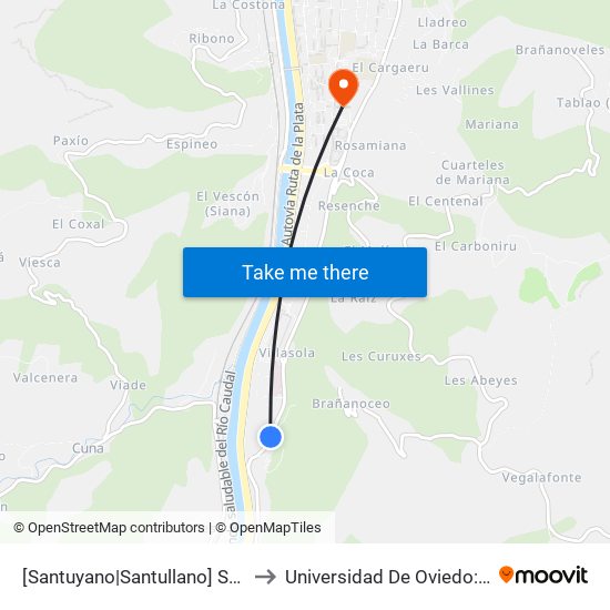[Santuyano|Santullano]  Santuyano [Cta 06129] to Universidad De Oviedo: Campus De Mieres map