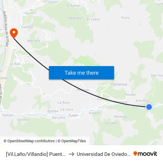 [Vil.Laño/Villandio]  Puente Vil.Laño [Cta 06136] to Universidad De Oviedo: Campus De Mieres map