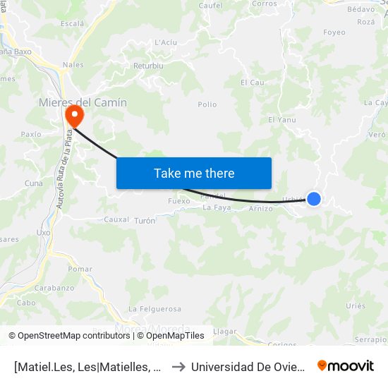 [Matiel.Les, Les|Matielles, Les]  El Parador [Cta 06145] to Universidad De Oviedo: Campus De Mieres map