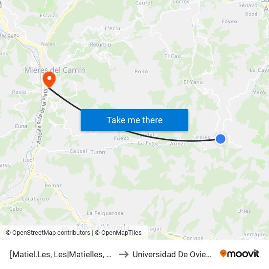[Matiel.Les, Les|Matielles, Les]  La Llomba [Cta 06151] to Universidad De Oviedo: Campus De Mieres map