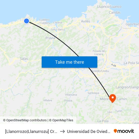 [Llanorrozo|Llanurrozu]  Cruce Oviñana [Cta 06154] to Universidad De Oviedo: Campus De Mieres map