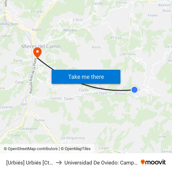 [Urbiés]  Urbiés [Cta 06156] to Universidad De Oviedo: Campus De Mieres map