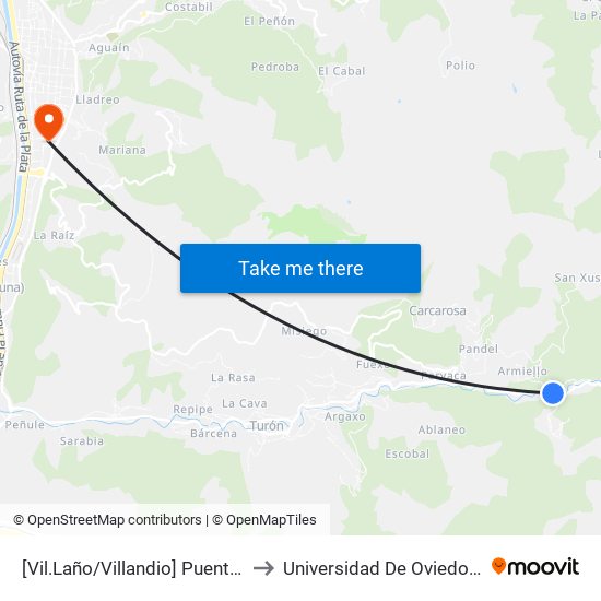 [Vil.Laño/Villandio]  Puente Vil.Laño [Cta 06162] to Universidad De Oviedo: Campus De Mieres map