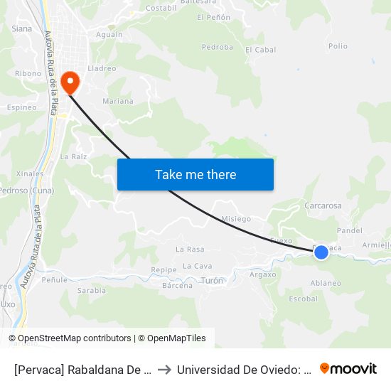 [Pervaca]  Rabaldana De Arriba [Cta 06164] to Universidad De Oviedo: Campus De Mieres map