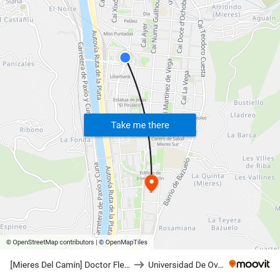 [Mieres Del Camín]  Doctor Fleming - Fuente Del Vasco [Cta 06171] to Universidad De Oviedo: Campus De Mieres map