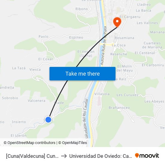 [Cuna|Valdecuna]  Cuna [Cta 06175] to Universidad De Oviedo: Campus De Mieres map