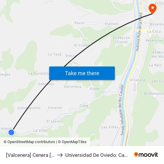 [Valcenera]  Cenera [Cta 06180] to Universidad De Oviedo: Campus De Mieres map