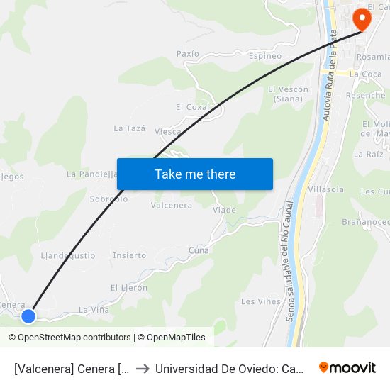 [Valcenera]  Cenera [Cta 06181] to Universidad De Oviedo: Campus De Mieres map