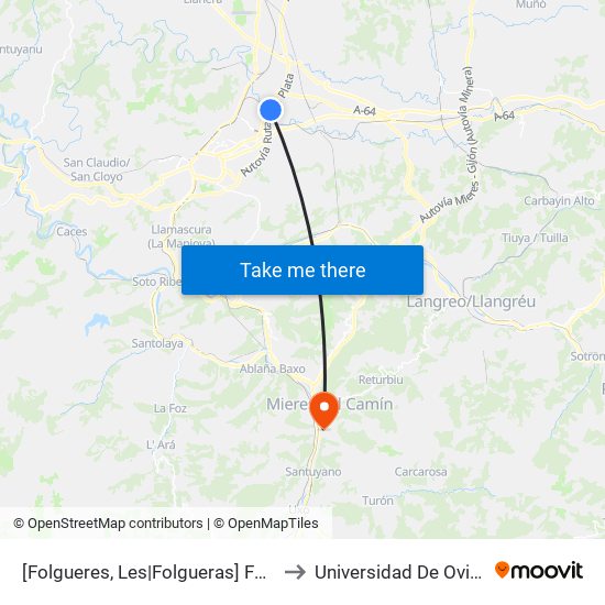 [Folgueres, Les|Folgueras]  Feve Parque Principado [Cta 16920] to Universidad De Oviedo: Campus De Mieres map
