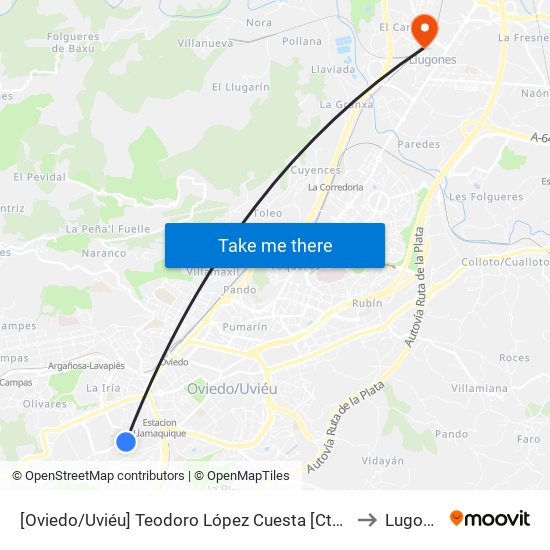[Oviedo/Uviéu]  Teodoro López Cuesta [Cta 21395] to Lugones map
