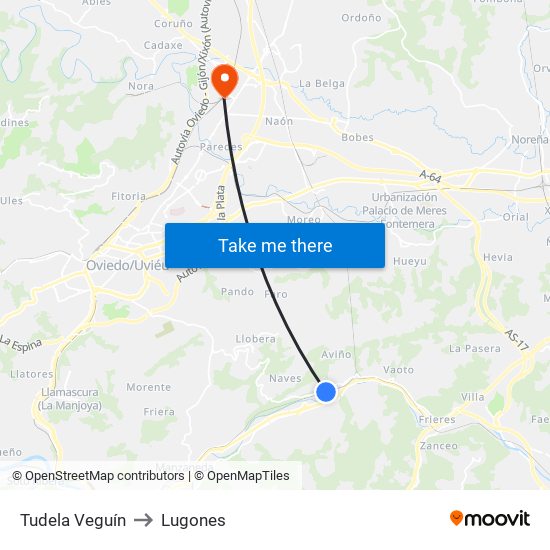 Tudela Veguín to Lugones map