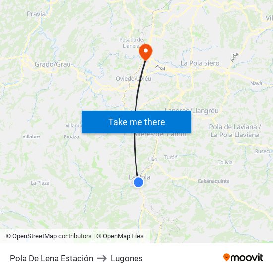 Pola De Lena Estación to Lugones map