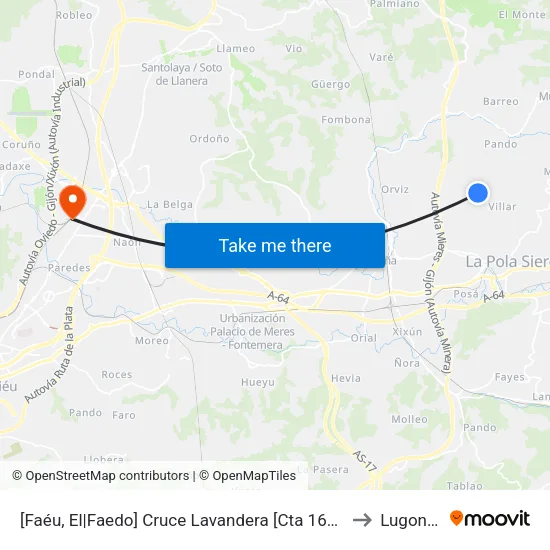 [Faéu, El|Faedo]  Cruce Lavandera [Cta 16191] to Lugones map