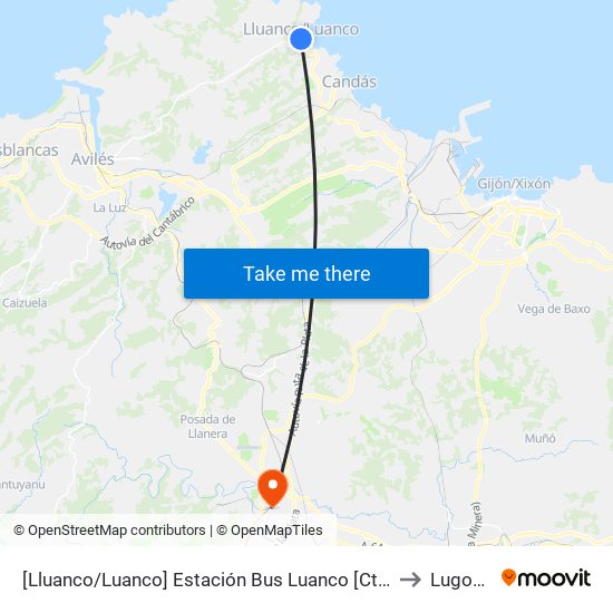 [Lluanco/Luanco]  Estación Bus Luanco [Cta 00299] to Lugones map