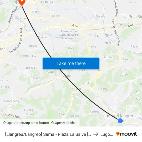 [Llangréu/Langreo]  Sama - Plaza La Salve [Cta 00425] to Lugones map
